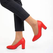 Pantofi dama rosii din piele ecologica cu toc Lyra - Kalapod
