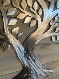Sanded Silver Tree Metal Wall Tree Home