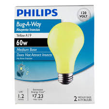 Philips 60 Watt A19 Long Life Dimmable Yellow Incandescent Bug Light Bulb 2 Pack