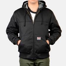 Hooded Front Snap Jacket Black Ben Davis Clothing