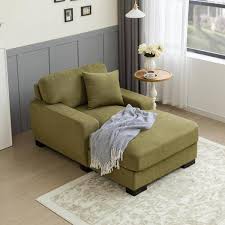 Magic Home 59 8 In Modern Oversized Velvet Comfort Chaise Lounger Sleeper Sofa With Pillow Soild Wood Legs Green