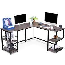 Office home computer desk, gaming desk with hook and cup holder, 47l x 23.6w x 29.5h. Hemousy 59 L Shaped Corner Computer Desk Or 2 Person Long Table With Storage Tower Shelf Walmart Com Walmart Com