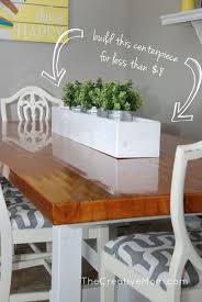 The table is white but the chairs are green and have the shape of petals.its beautiful shape and color create a positive atmosphere. Diy Planter Box Centerpiece Build It For 8 Thecreativemom Com Diy Planter Box Centerpiece Table Centerpieces For Home Kitchen Table Centerpiece
