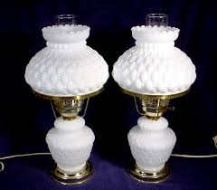 Pair Vintage Milk Glass Table Lamp