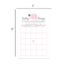 Pink Elephant Baby Shower Bingo Game Blank Cards Set Of 25