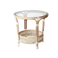 White Wash Rattan Wicker With Glass Top