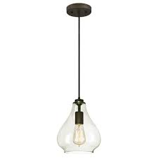 Westinghouse 1 Light Oil Rubbed Bronze Adjustable Mini Pendant With Hand Blown Clear Glass 6102600 The Home Depot