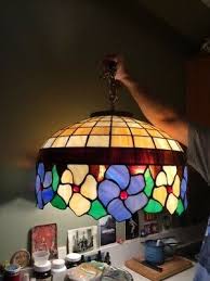vintage stained slag glass hanging lamp