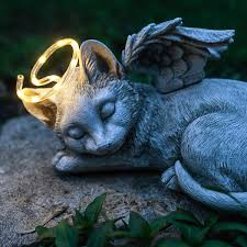 Exhart Solar Sleeping Cat Angel Statue