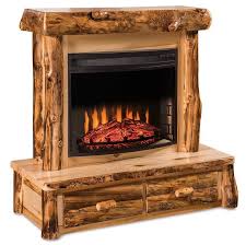 Amish Rustic Log Fireplace With Mantel