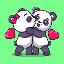 cute couple panda cartoon vector icon