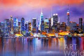 Картина Картина маслом Огни ночного города. Нью-Йорк 70x100 JR190526  купить в Москве