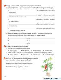 Tkanki i organy roślinne worksheet