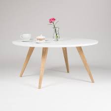 White Round Coffee Table With Solid Oak