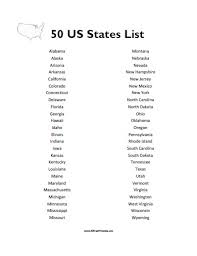 50 states list free printable