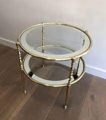 French Round Brass Side Table With