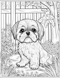 Shih Tzu Dog In A Garden Coloring Page
