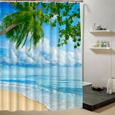 2019 Wholesale Beach Shower Curtain Palm Tree Summer Pattern Fabric Design 3d Bathroom Curtain Waterproof Blue Green From Lantor 26 52 Dhgate Com