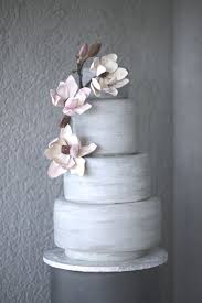 Light Gray Wedding Cake With Pink Sugar Flowers Melcakes