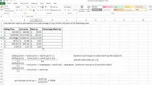 Calculating Percentage Mark Up Using Excel