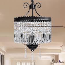 Clear Crystal Beaded Strand Pendant Light With Drum Shade Modernism 3 Lights Chandelier Lamp In Black Beautifulhalo Com