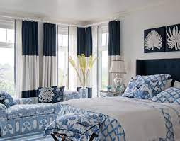 Navy Blue And Ivory Color Block Curtain