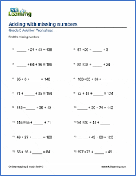 Grade 5 Addition Worksheets Missing