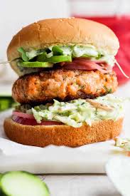salmon burger green dess slaw