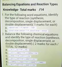solved balancing equations and reaction