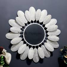 Round Mirror Wall Decor Flower White