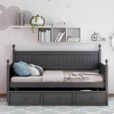anbazar gray twin size wood daybed with three drawers sy modern sofa bed daybed frame no box spring needed