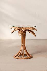 areca palm tree glass top rattan side table