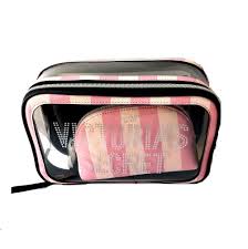 pink stripe cosmetic trio makeup case