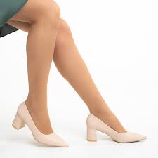 Pantofi dama bej din piele ecologica cu toc Amarilis - Kalapod