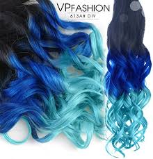Clip in hair extension highlight fancy dress cosplay bright blue. Blue Clip In Hair Extensions 100 Remy Human Ombre Hair Mermaid Black C017 Multi Coloured Amazon De Beauty