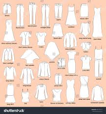 Women Clothes Names Outlined Icons Clothing Stock Vector