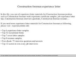 Construction Foreman Experience Letter