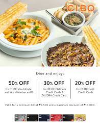 up to 50 off at cibo rcbc credit cards
