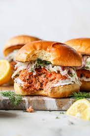 salmon burgers with lemon caper spread