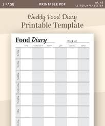 Weekly Food Diary Template Weekly Menu Planner Meal Planner Printable Food Journal Diet Journal Food Log Food Track Printable Pdf
