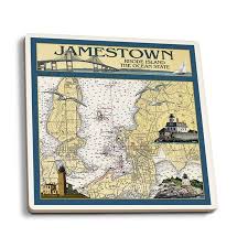 Jamestown Rhode Island Nautical Chart Lantern Press Artwork Set Of 4 Ceramic Coasters Cork Backed Absorbent