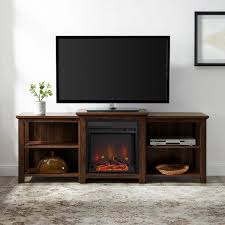 Dark Walnut Tiered Top Open Shelf Fireplace Tv Stand For Tv S Up To 78 In