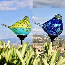 Set Of 2 Solar Led Bird Art Glass