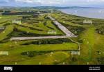 Aerial view of golf courses and old runway Trump Turnberry resort ...
