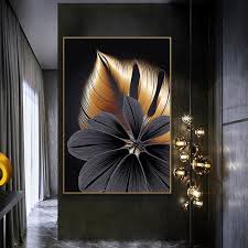 Black Gold Plant Leaf Canvas Canvas