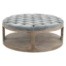 Marie French Country Round Grey Blue Tufted Wood Round Coffee Table 41 W 50 W Kathy Kuo Home