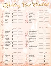 Free Printable Wedding Cost Checklist
