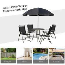 Outsunny 6pc Patio Dining Furniture Set W Umbrella 4 Folding Chairs Black