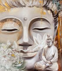 White Buddha Print On Canvas Gold