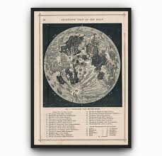 Unframed Print Only Full Moon Map Reproduction Vintage Lunar Astronomy Wall Art Print Geography Moon Chart Telescopic View Of The Moon Moon